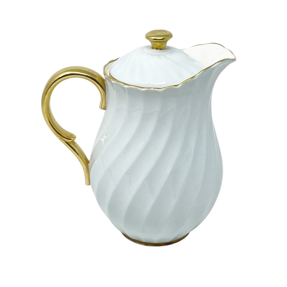 Vintage Foley E. Brain Pale Blue Swirl Pitcher w Gold Trim Made in England 7"‎